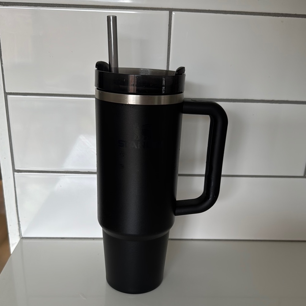 Stanley Matte Black Tumbler with Handle and Straw